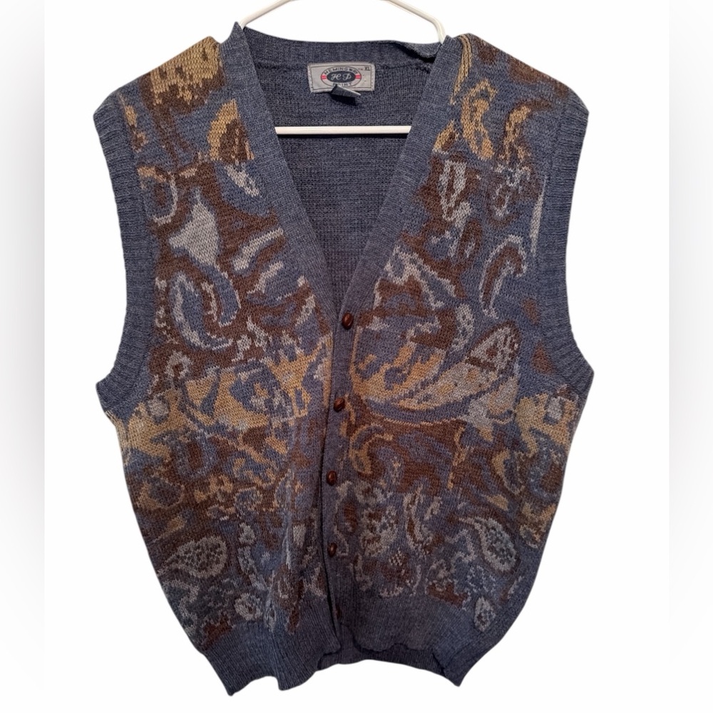 Vintage Hemingway Point‎ Size XL Blue paisley Button Front Sweater Vest